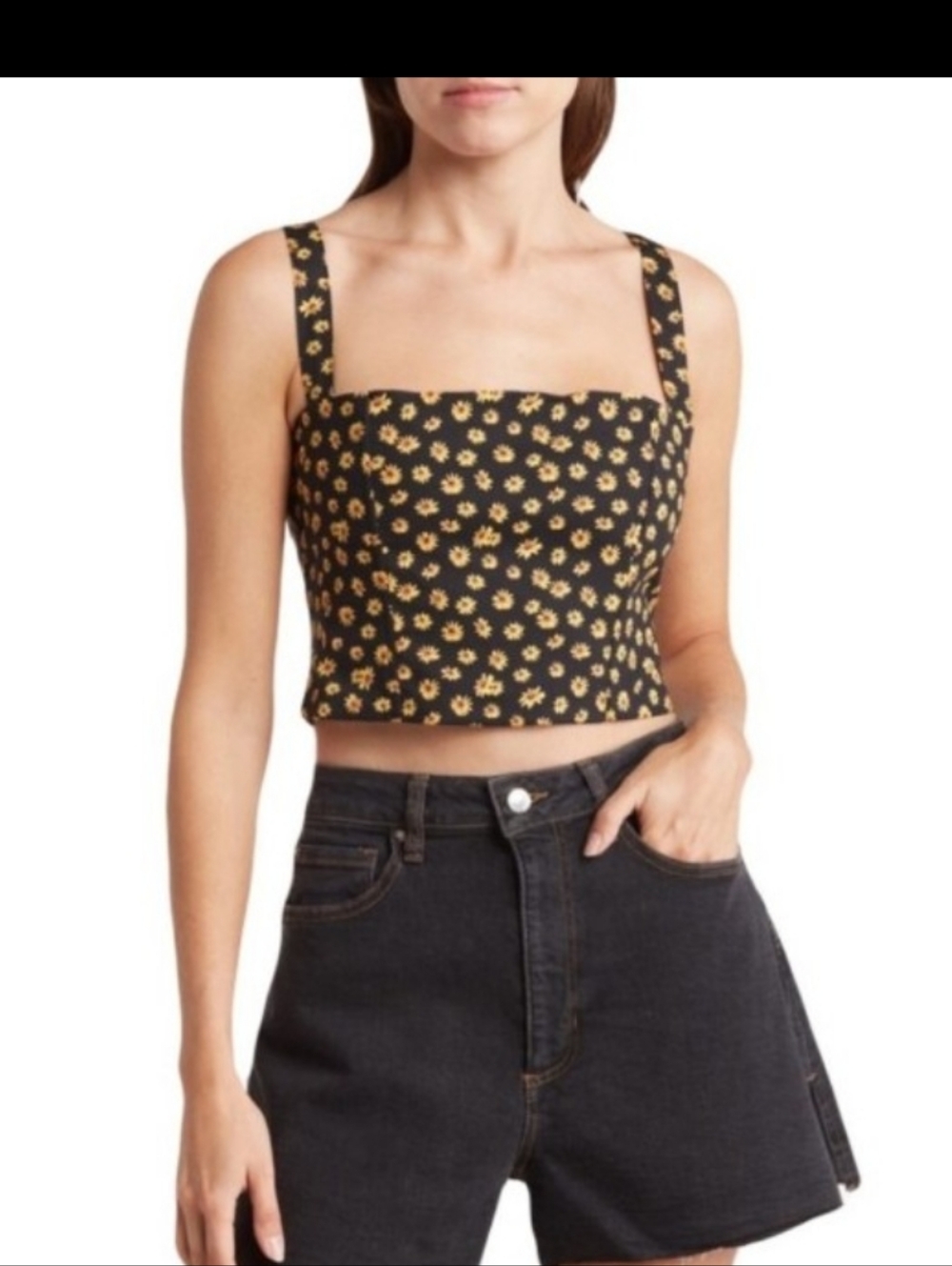 WeworeWhat Cropped Corset Top - Black/Yellow